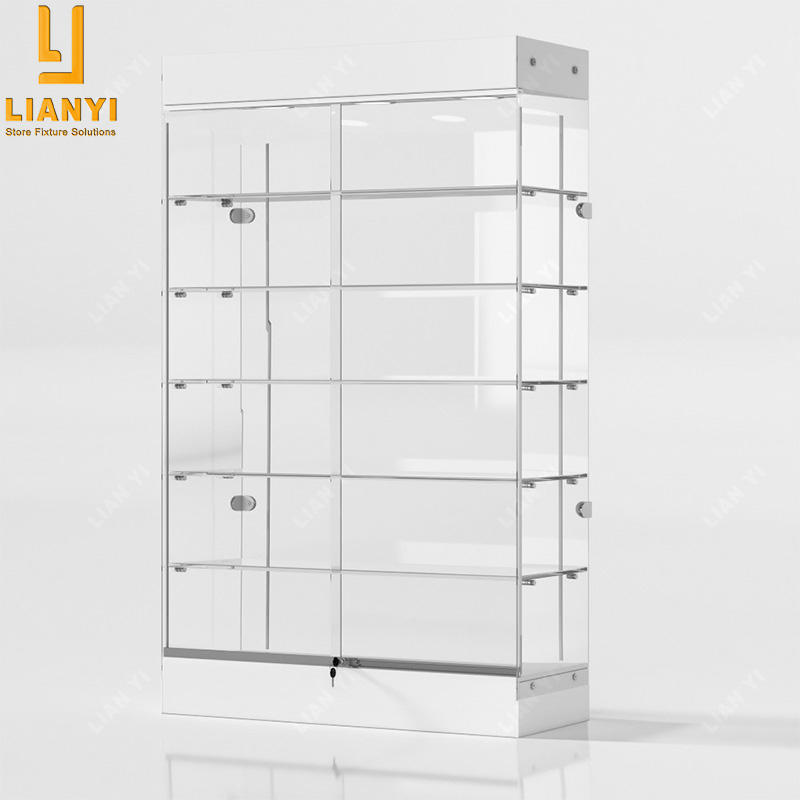 Custom Exquisite Frameless Showcase Glass Display Cabinet With Flexible Led Lights Retail Shop Furniture