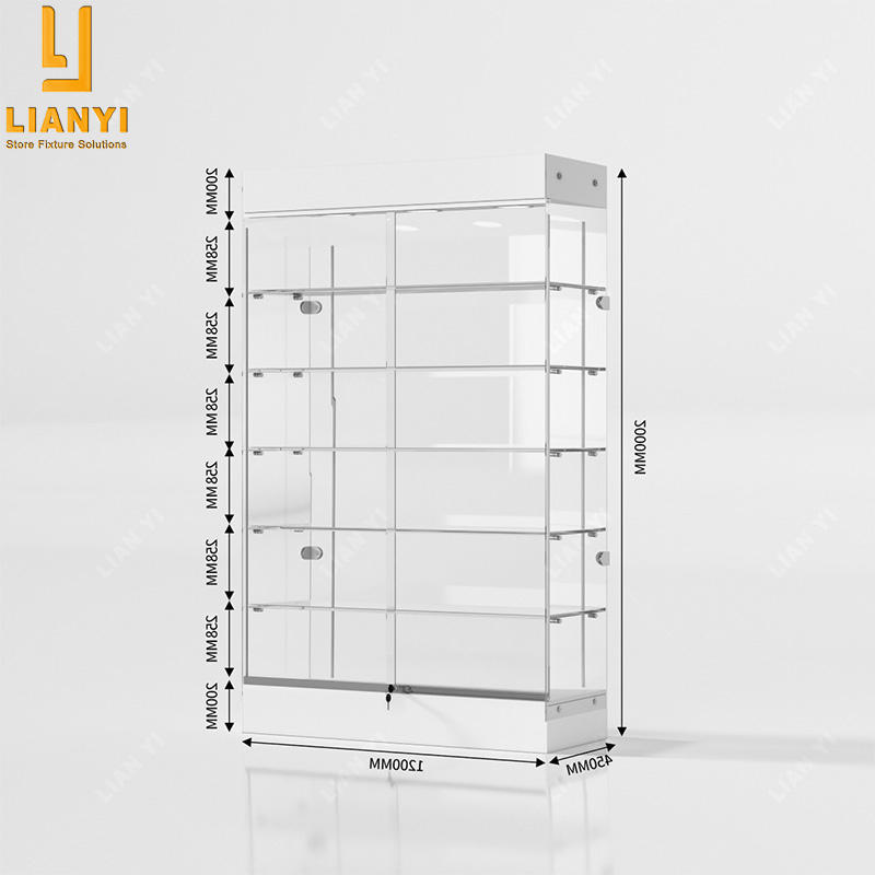 Custom Exquisite Frameless Showcase Glass Display Cabinet With Flexible Led Lights Retail Shop Furniture