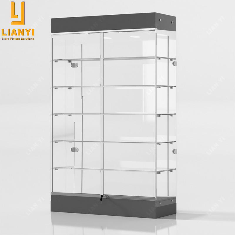 Custom Exquisite Frameless Showcase Glass Display Cabinet With Flexible Led Lights Retail Shop Furniture