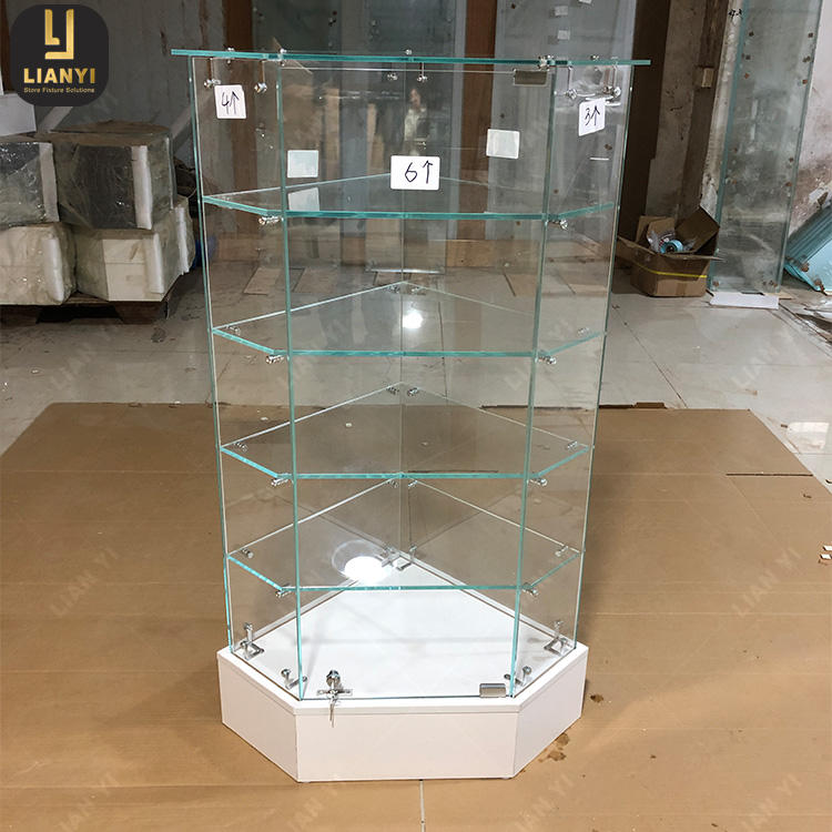 Space-saving Illuminated Corner Glass Display Cabinet Secure and Elegant Showcase Stand