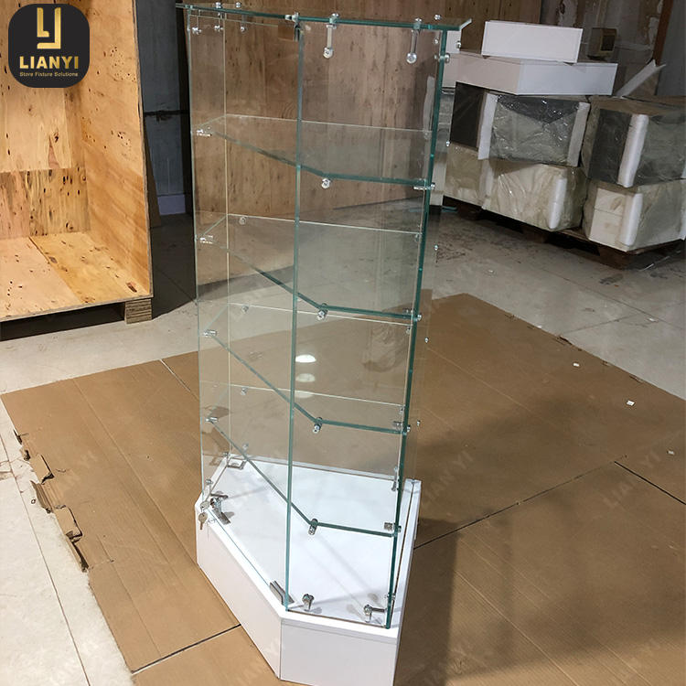 Space-saving Illuminated Corner Glass Display Cabinet Secure and Elegant Showcase Stand