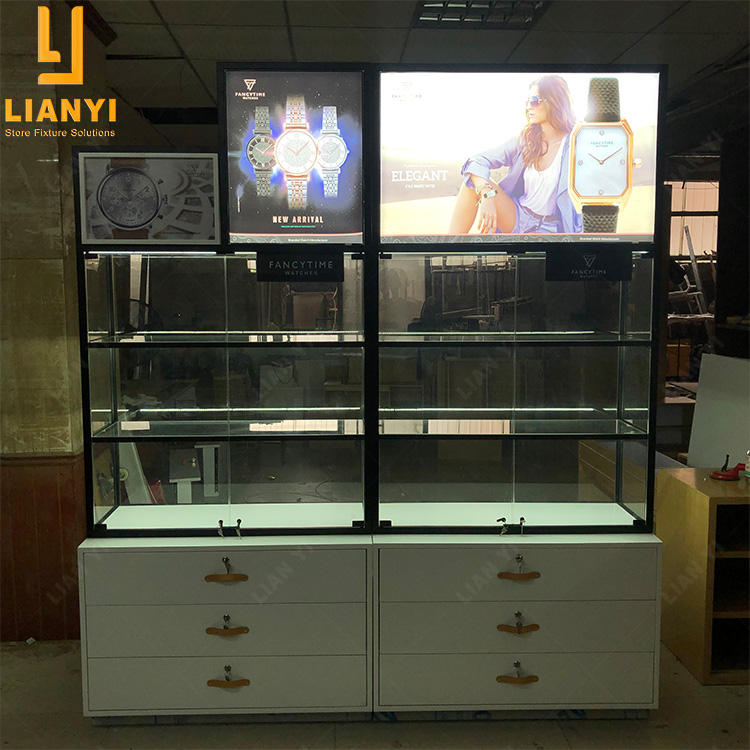 High-end Jewelry Watch Store Furniture Adjustable Glass Shelving Watch Display Cabinet for Watch Shop 