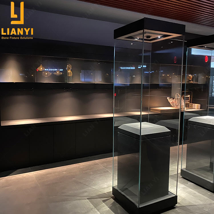 Private Showroom Spotlight Museum Cultural Relic Cabinet Panoramic Glass Collection Display Showcase