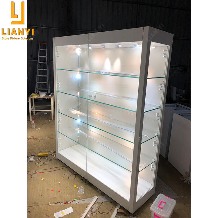 LY Custom High Grade Glass Display Cabinet Museum Showcase with Flexible LED Lights for USA Museum