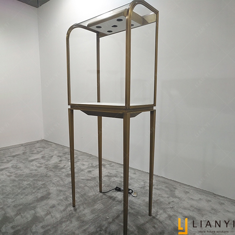 LY Showcase Custom Luxury Stainless Steel Glass Jewellery Display Cabinet