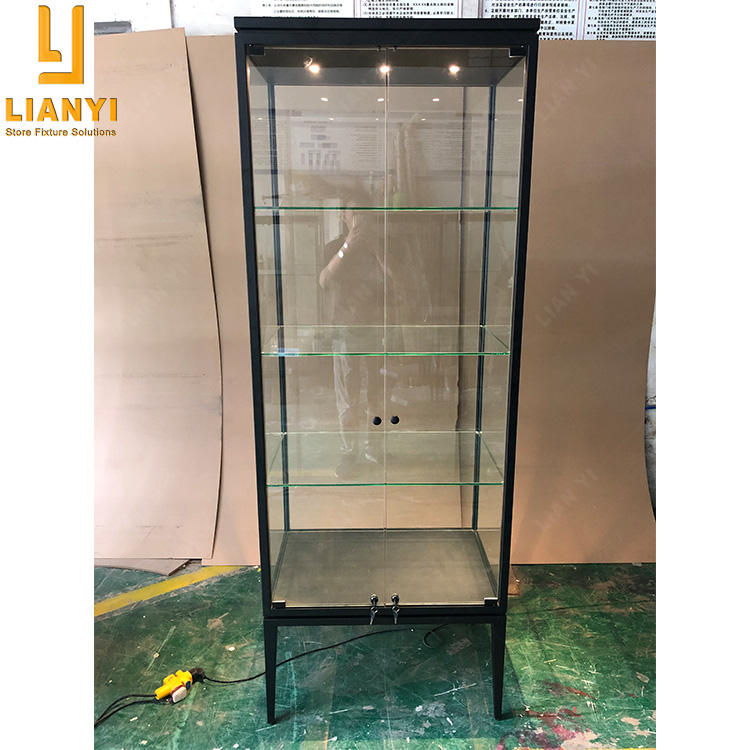 Floorstanding Modern Boutique Led Lights Metal Frame Vitrines Display Cabinet with Glass Doors