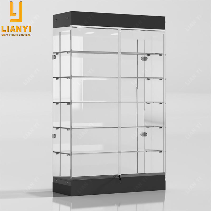 Custom Exquisite Frameless Showcase Glass Display Cabinet With Flexible Led Lights Retail Shop Furniture