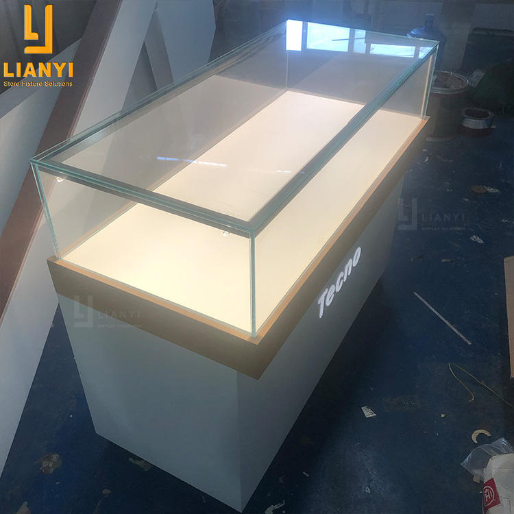 Electronic Shop Elegant Mdf Glass Mobile Phone Display Cabinet Showcase Retail Counter