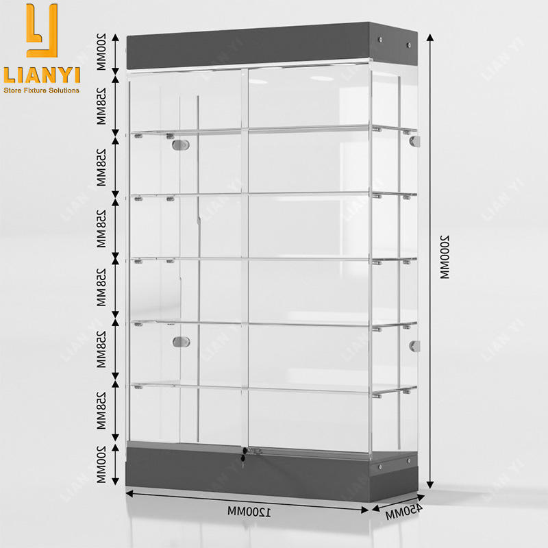 Custom Exquisite Frameless Showcase Glass Display Cabinet With Flexible Led Lights Retail Shop Furniture