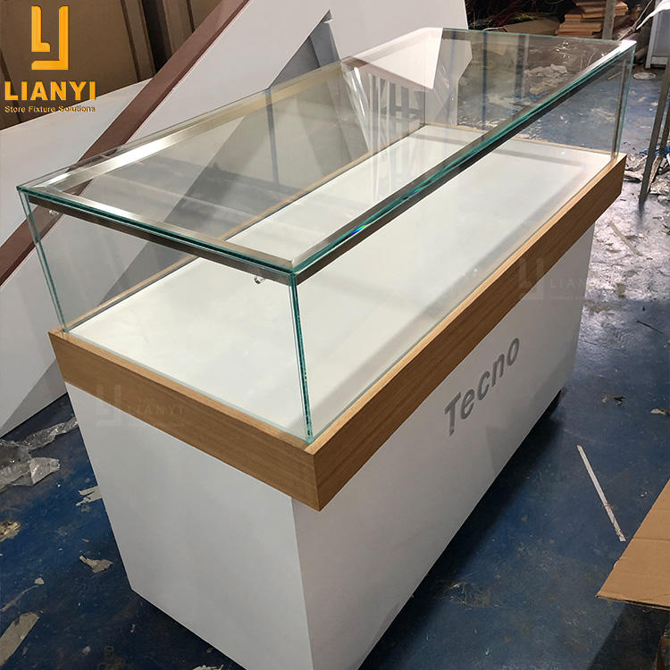 Electronic Shop Elegant Mdf Glass Mobile Phone Display Cabinet Showcase Retail Counter