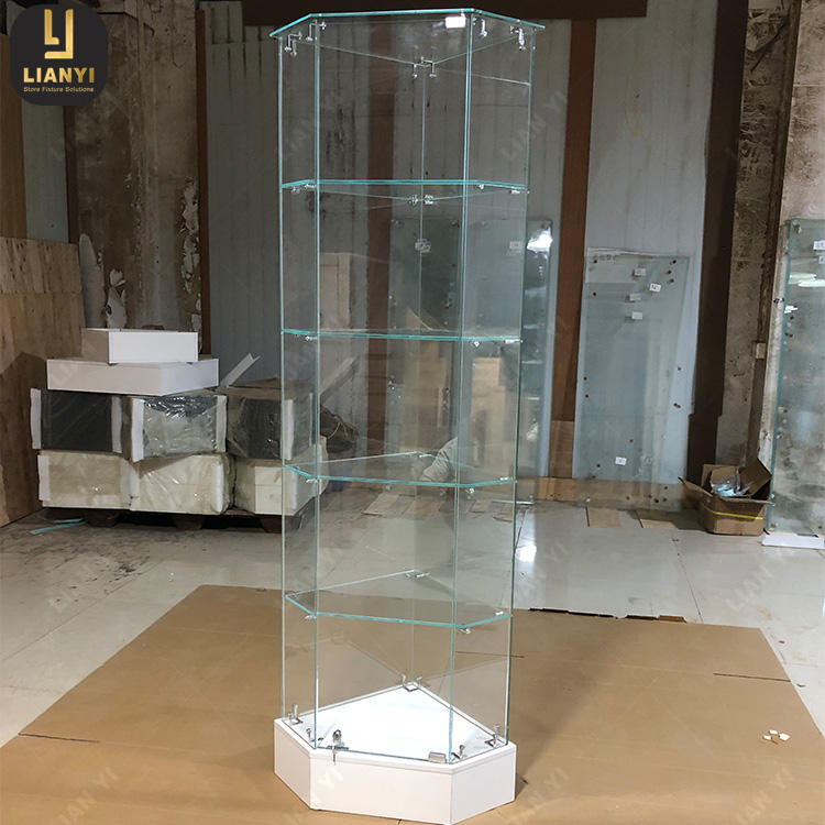Space-saving Illuminated Corner Glass Display Cabinet Secure and Elegant Showcase Stand