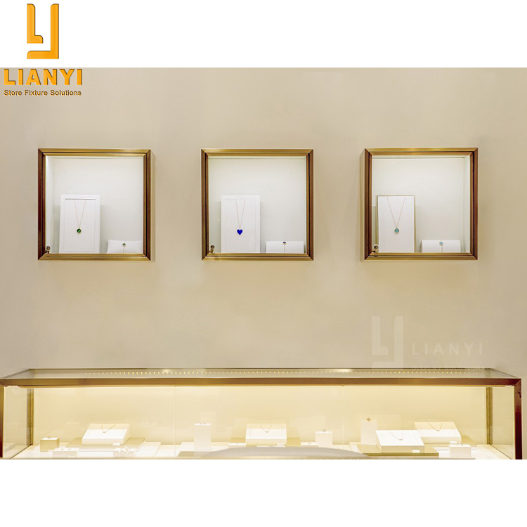 Shopping Mall Gold Jewellery Showroom Design Golden Jewelry Kiosk Showcase Display Cabinet