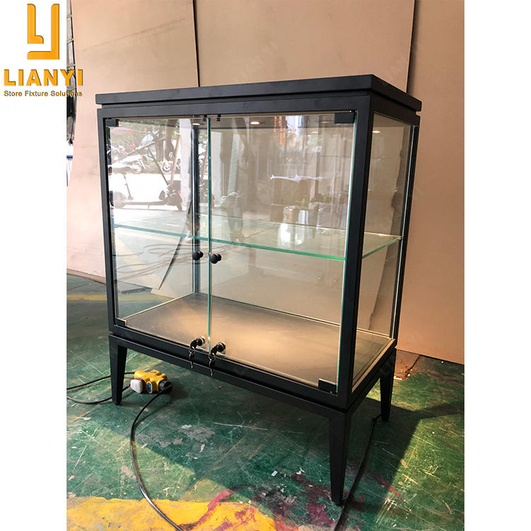 Floorstanding Modern Boutique Led Lights Metal Frame Vitrines Display Cabinet with Glass Doors