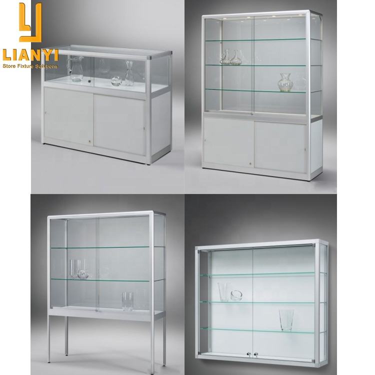 Aluminium Profile Sliding Glass Door Showcase Boutique Display Cabinet For Retail Store Interior