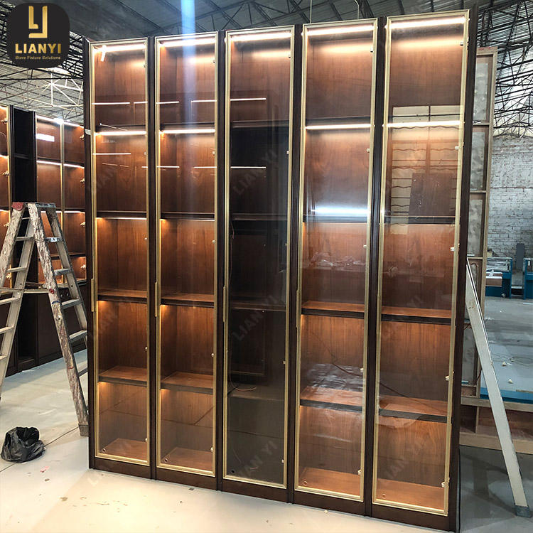 Display Cabinet Factory Custom Wooden Led Display Shelf Wine And Smoke Shop Cigarette Display Counter