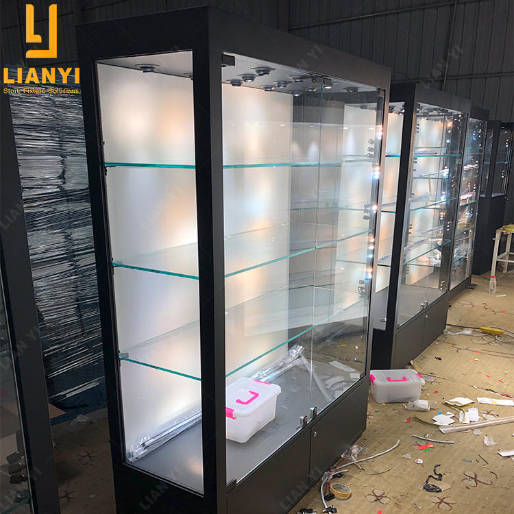 LY Custom High Grade Glass Display Cabinet Museum Showcase with Flexible LED Lights for USA Museum
