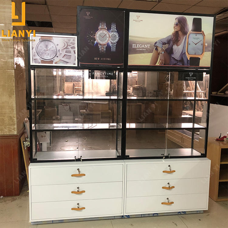 High-end Jewelry Watch Store Furniture Adjustable Glass Shelving Watch Display Cabinet for Watch Shop 