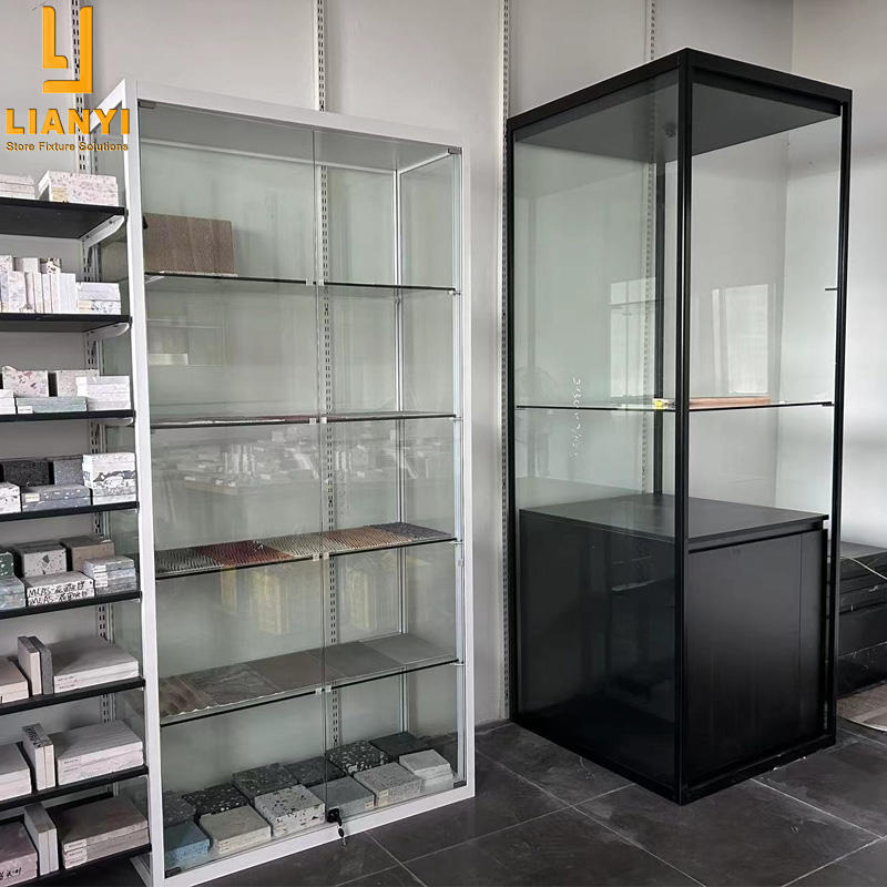 Custom Exquisite Frameless Showcase Glass Display Cabinet With Flexible Led Lights Retail Shop Furniture