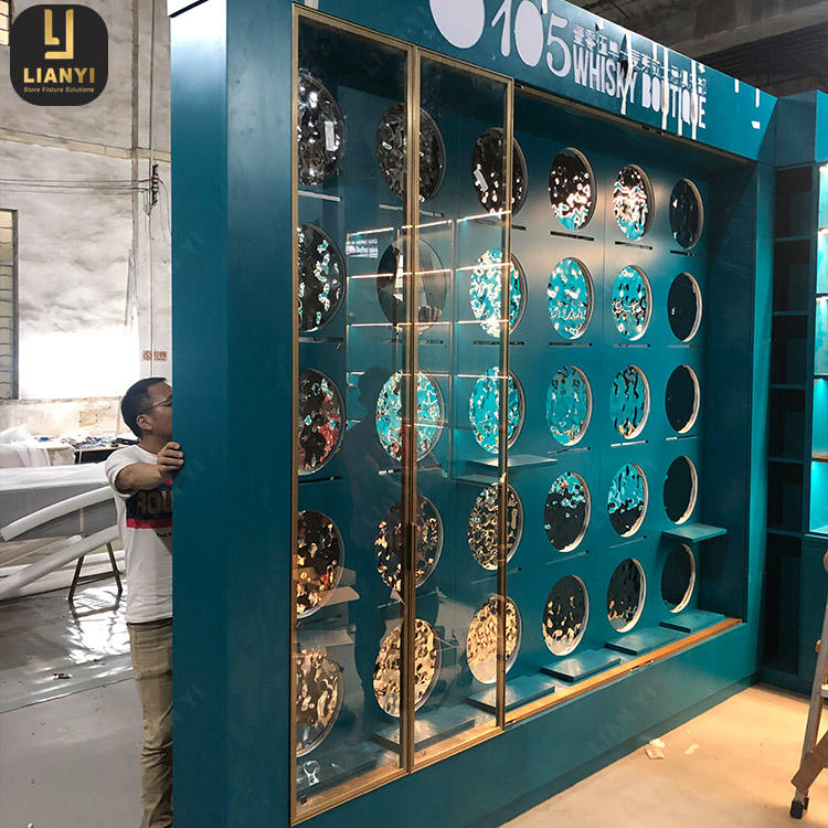 Display Cabinet Factory Custom Wooden Led Display Shelf Wine And Smoke Shop Cigarette Display Counter