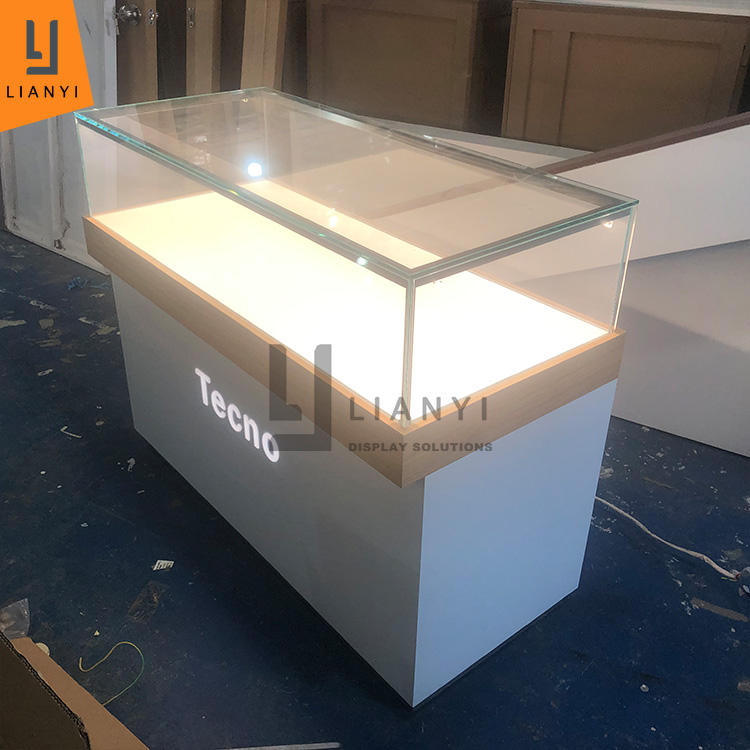 Electronic Shop Elegant Mdf Glass Mobile Phone Display Cabinet Showcase Retail Counter