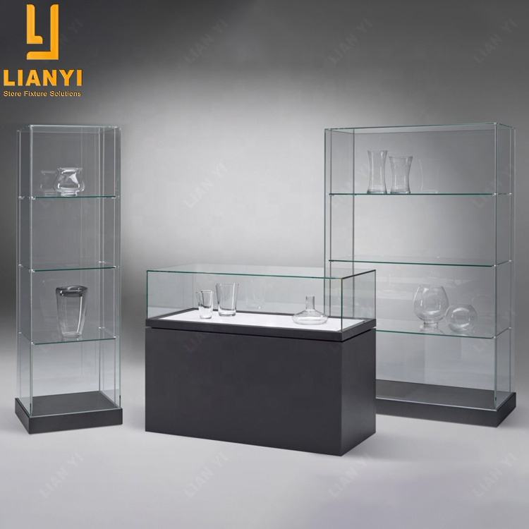 Aluminium Profile Sliding Glass Door Showcase Boutique Display Cabinet For Retail Store Interior