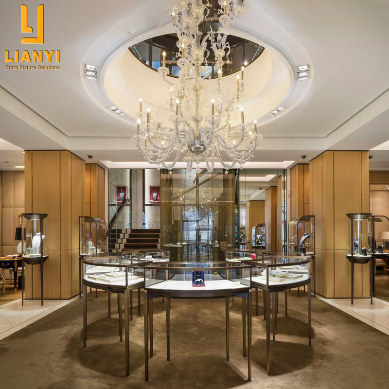 LY Showcase Custom Luxury Stainless Steel Glass Jewellery Display Cabinet