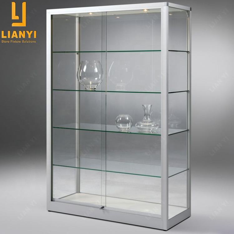 Aluminium Profile Sliding Glass Door Showcase Boutique Display Cabinet For Retail Store Interior