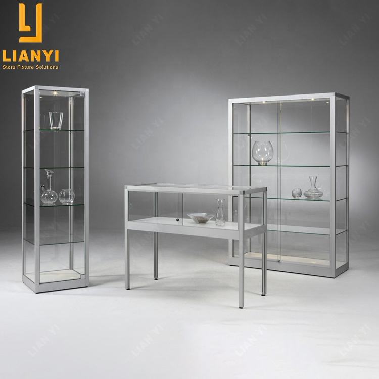 Aluminium Profile Sliding Glass Door Showcase Boutique Display Cabinet For Retail Store Interior