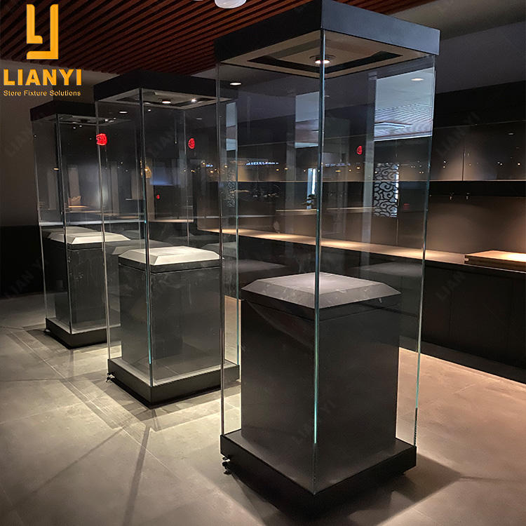 Private Showroom Spotlight Museum Cultural Relic Cabinet Panoramic Glass Collection Display Showcase