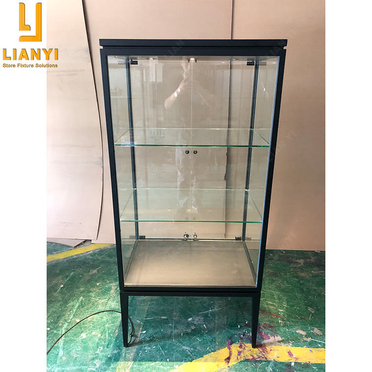 Floorstanding Modern Boutique Led Lights Metal Frame Vitrines Display Cabinet with Glass Doors