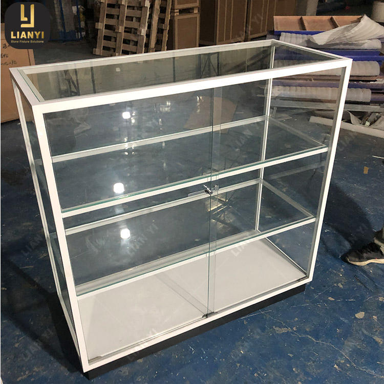 Commercial Showcase Glass Vitrine Tower Display Case With Lights For Boutique Phone Display