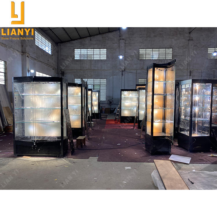 LY Custom High Grade Glass Display Cabinet Museum Showcase with Flexible LED Lights for USA Museum