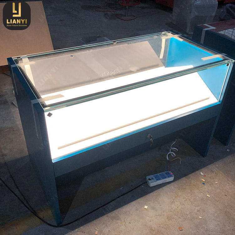 Display Cabinet Factory Custom Wooden Led Display Shelf Wine And Smoke Shop Cigarette Display Counter